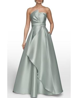 Donna Karan Strapless Satin Gown - Green