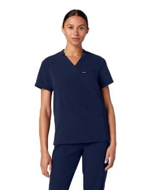 Jaanuu Helia 3-Pocket Slim Notched V-Neck Scrub Top - Blue
