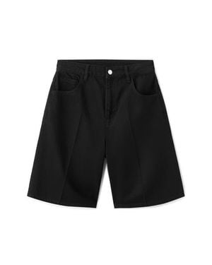 Mango High Waist Mid Thigh Denim Shorts - Black