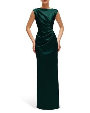After Six Pleated Cap Sleeve Charmeuse Gown - Green