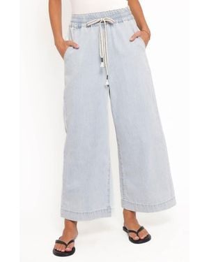 Petal & Pup Jenni Drawstring Wide Leg Denim Pants - Blue