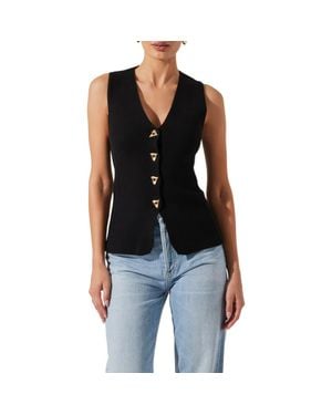 Astr Jayce Textured Cotton Button-Up Sweater Vest - Black