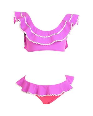 NESSI BYRD Vibrant Tiered Scalloped With Ric-Rac Edging Two-Piece Bikini - Purple