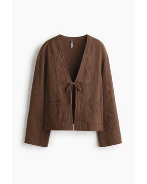 H&M Tie-Front Muslin Jacket - Brown