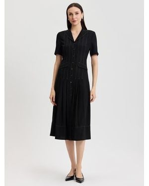 Misook Fit & Flare Monochrome Crepe Maxi Dress - Black