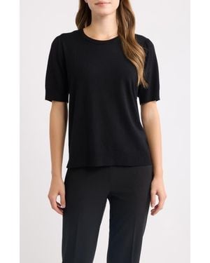 Anne Klein Puff Sleeve Crewneck Sweater - Black