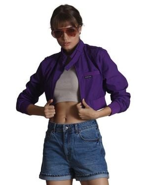Members Only Mini Cropped Racer Jacket - Blue