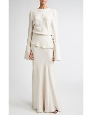 Brandon Maxwell The Long Sleeve Twill Gown - Natural