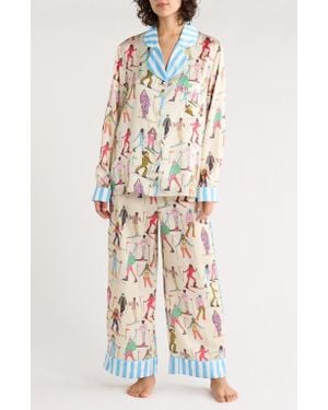 Karen Mabon Skiing Print Long Pajamas - White