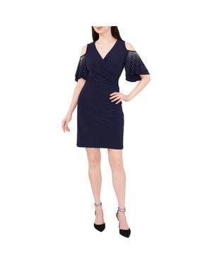 Chaus Cold Shoulder Wrap Front Dress - Blue