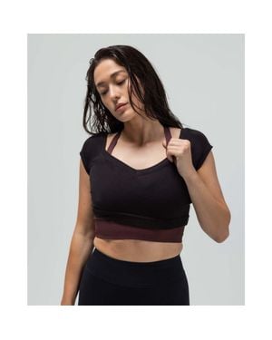 Reformer Ribbed Cap Sleeve Crop Top - Black