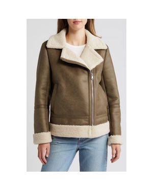 Sam Edelman Faux Leather & Faux Shearling Moto Jacket - Brown