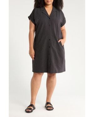 Eileen Fisher Notch Collar Organic Cotton Blend Shirtdress - Black