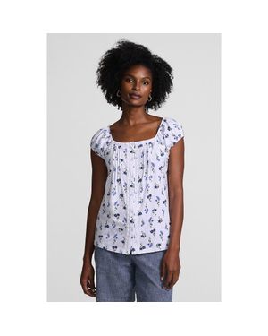 Lands' End Sleeveless Lightweight Jersey Pintuck Button Front Blouse - White
