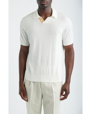 Canali Regular Fit Johnny Collar Polo - White