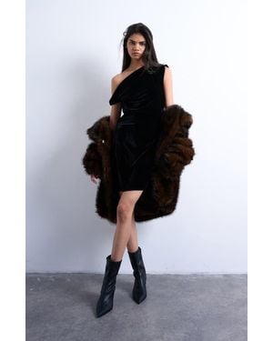 TOPSHOP Twist One-Shoulder Velvet Minidress - Black
