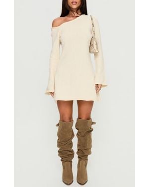 Princess Polly Jaede One-Shoulder Long Sleeve Knit Minidress - Natural