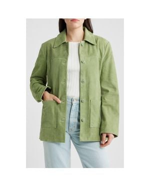 Reformation Veda Lincoln Suede Shirt Jacket - Green