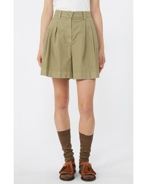 Weekend by Maxmara Armonia Pleated Cotton Shorts - Green