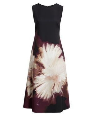 Anne Klein Laguna Placed Floral Suba Crepe Midi Dress - Multicolor