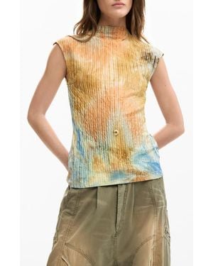 Desigual Tie Dye Funnel Neck T-Shirt - Green