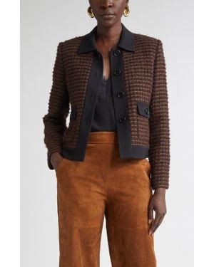 St. John Crepe Cady Trim Tweed Jacket - Brown