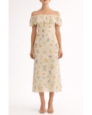 Arose Studio Brinley Embroidered Off The Shoulder Midi Dress - Natural