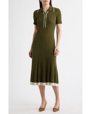 Julia Jordan Short Sleeve Rib Polo Sweater Dress - Green