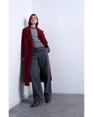 TOPSHOP Double Breasted Longline Coat - Red