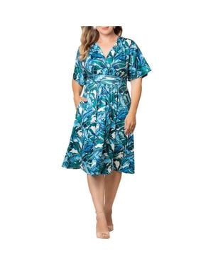 Kiyonna Gia Floral Midi Dress - Blue