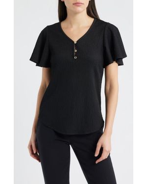 Anne Klein Short Flutter Sleeve Top - Black