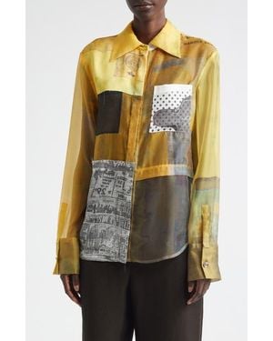 Jason Wu Collage Sheer Organza Button-Up Shirt - Black