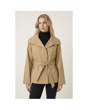 Modenaire Belted Wide Lapels Wrap Jacket - Natural