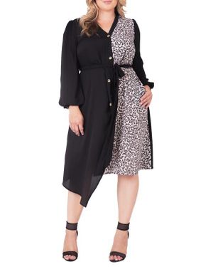 Standards & Practices Asymmetrical Long Sleeve Shirtdress - Black