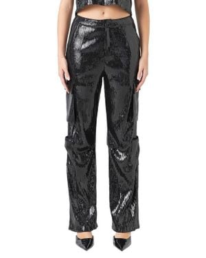 Endless Rose Sequin Wide Leg Cargo Pants - Black