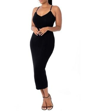 DAI MODA Rib Knit Body-Con Midi Dress - Black