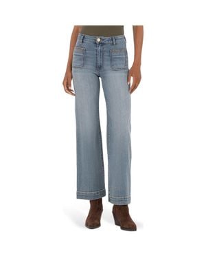 Kut From The Kloth Meg Stitched Patch Pocket Mid Rise Ankle Wide Leg Jeans - Blue