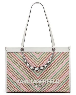 KARL LAGERFELD Savoie Chevron Raffia Tote - Metallic