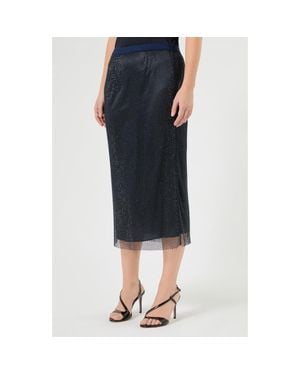 Marina Rinaldi Crystal Mesh Overlay Stretch Jersey Skirt - Black