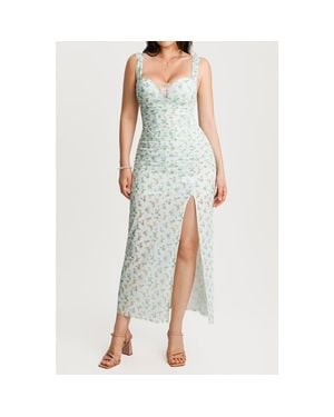 Popilush Sculpting Floral Midi Dress - Blue