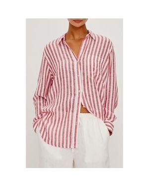 Rails X Giadzy Giada Stripe Linen Blend Button-Up Shirt - Pink