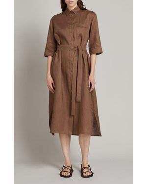 MM by Max Mara Tabella Belted Linen Shirtdress - Brown