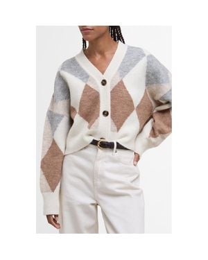 Barbour Silvia Diamond Jacquard Wool Blend Cardigan - Gray