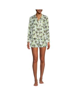 Lands' End Plus Size Matte Satin 2 Piece Pajama Set - Yellow
