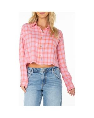 Roxy Rockford Plaid Crop Button-Up Shirt - Red