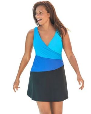 Swim 365 Colorblock Fit-And-Flare Swim Dress - Blue