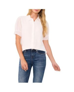 Cece Scallop Trim Button-Up Shirt - Blue