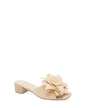 Chocolat Blu Flower Embellished Raffia Sandal - Natural
