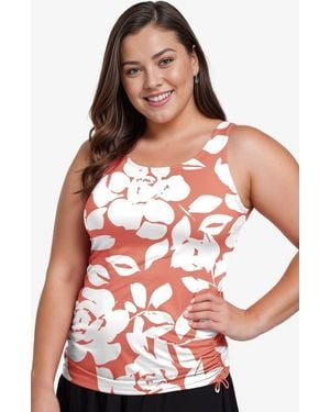 Calypsa Plus Size Maya Tankini Swim Top With Removable Cups - White