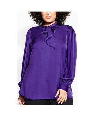 City Chic Chana Charmeuse Bow Blouse - Purple